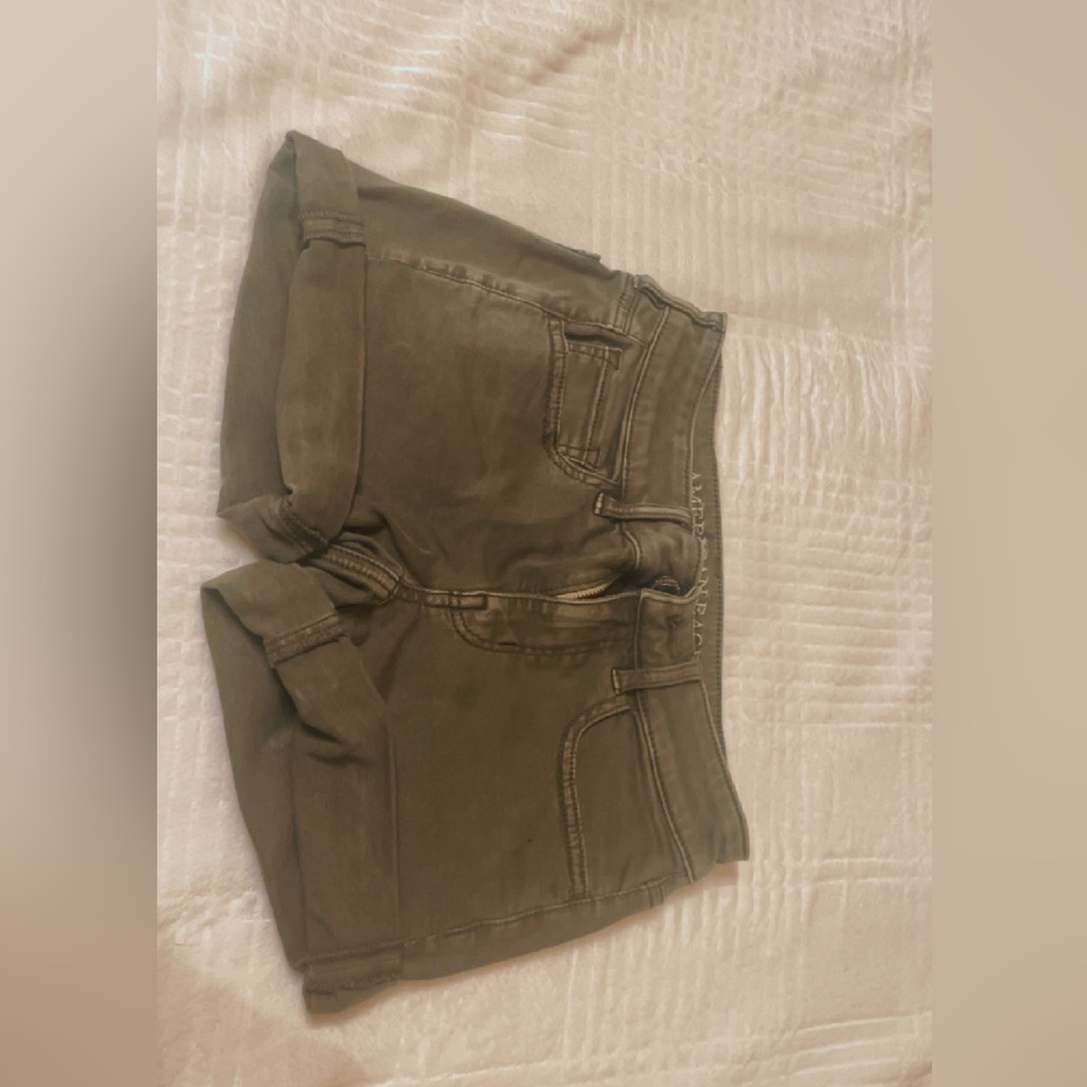 Olive Green American Eagle Super Stretchy Denim Shorts with Pockets